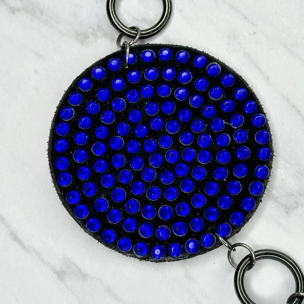 Blue Rhinestone Studded Silver Tone Chain Link Belt OS One Size